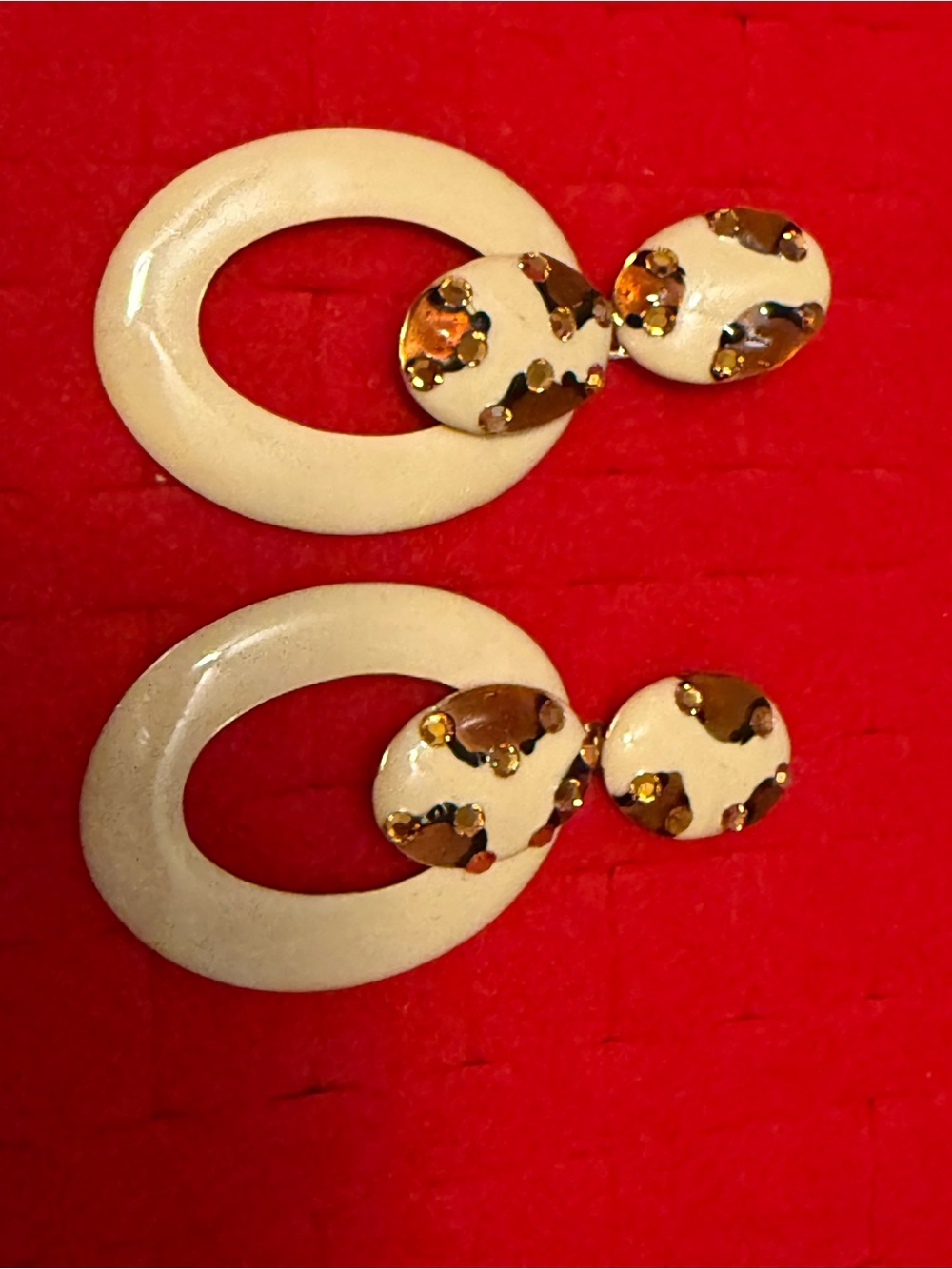 Vintage Cream & Amber Oval Drop Earrings - Women Jewelry